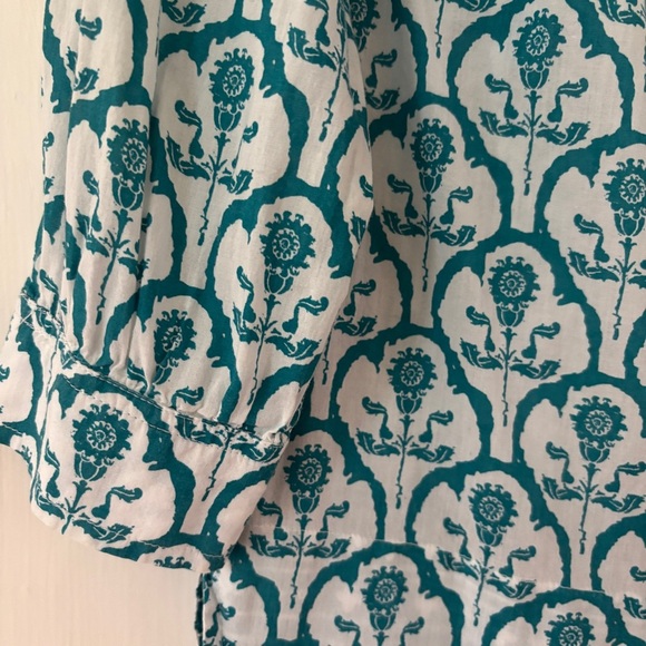 Soft Surroundings Size Small Teal Damask Paisley Diamond Patterned Top Blouse - Picture 5 of 14